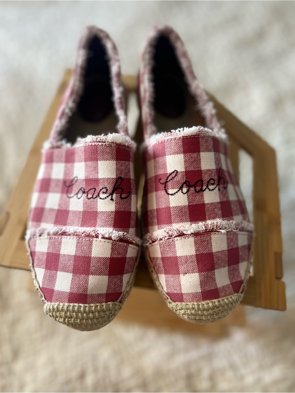 Coach Pink and Cream Gingham Espadrille Flats